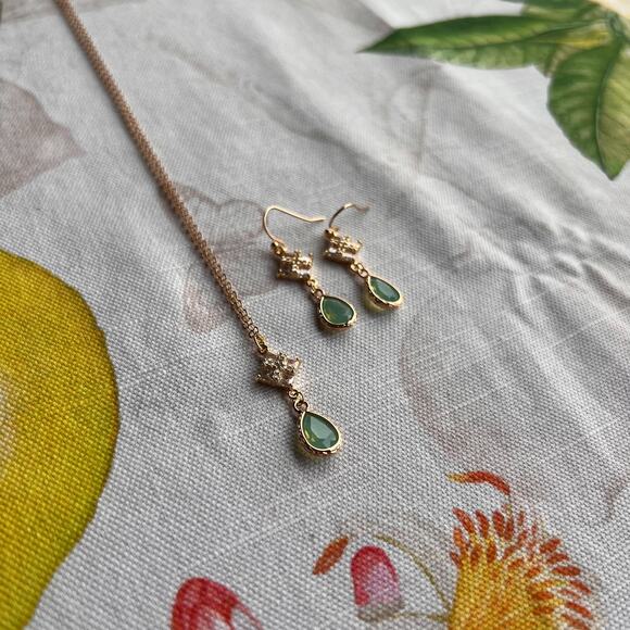 Chalcedony Opal Mint Sea Green Diamond Square Drop Art Deco Romantic Jewelry Set - Picture 6 of 6